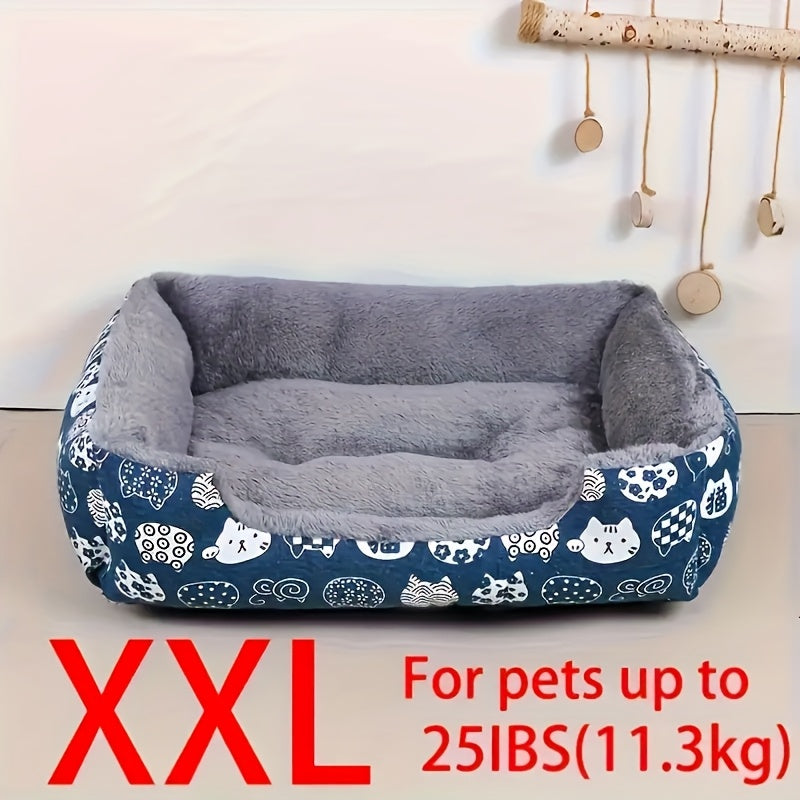 Superzachte Huisdierenbed voor Katten & Honden - Pluche Polyester Vulling, Blauw Pootafdruk Design, Duurzaam Binnenbankkussen, Makkelijk Schoon te Maken, Knus en Comfortabel voor Binnenshuis, Speels Ontwerp, Gemakkelijk Reinigbaar Materiaal