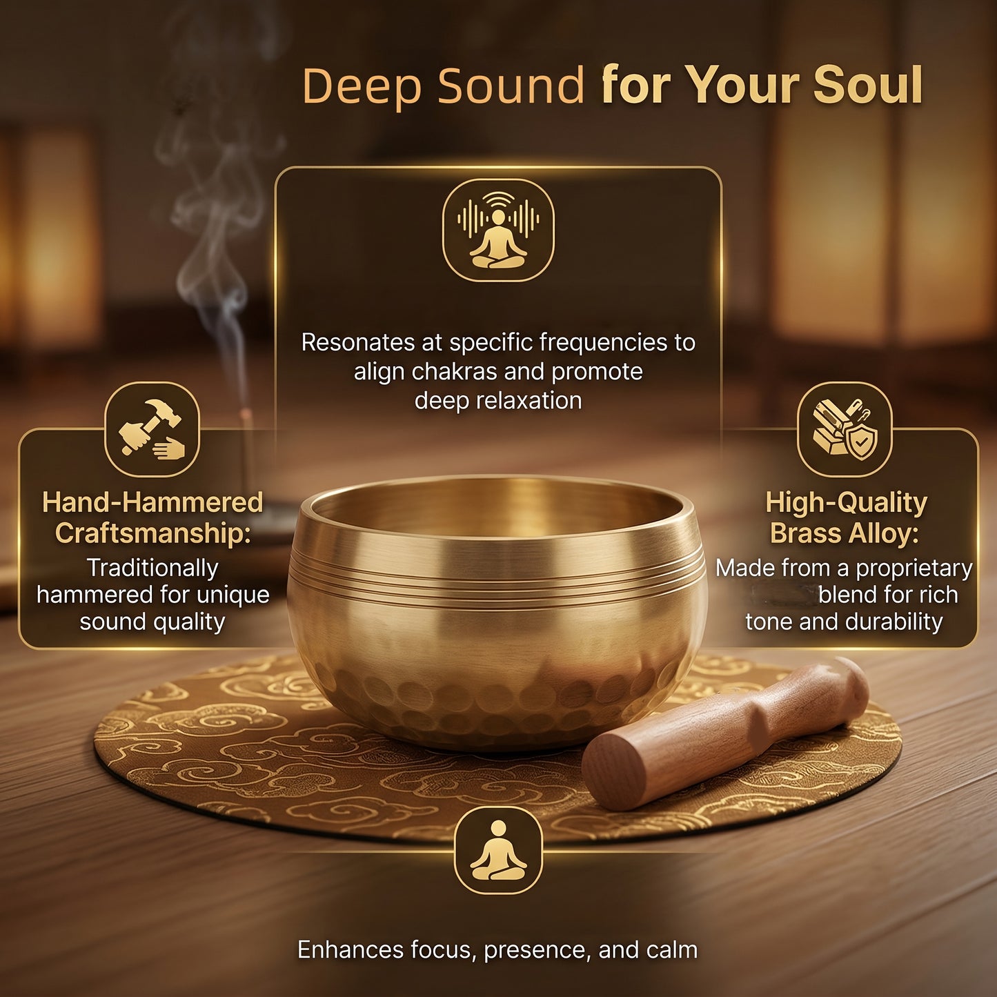 Handgemaakte Nepalese Tibetaanse Klankschaal Meditatie Cadeauset met Klever & Kussen - 8,5 cm Geschikt voor Yoga, Ontspanning, Mindfulness, Geluid, Draagbaar Geluidsinstrument voor Oefening en Mindful Leven