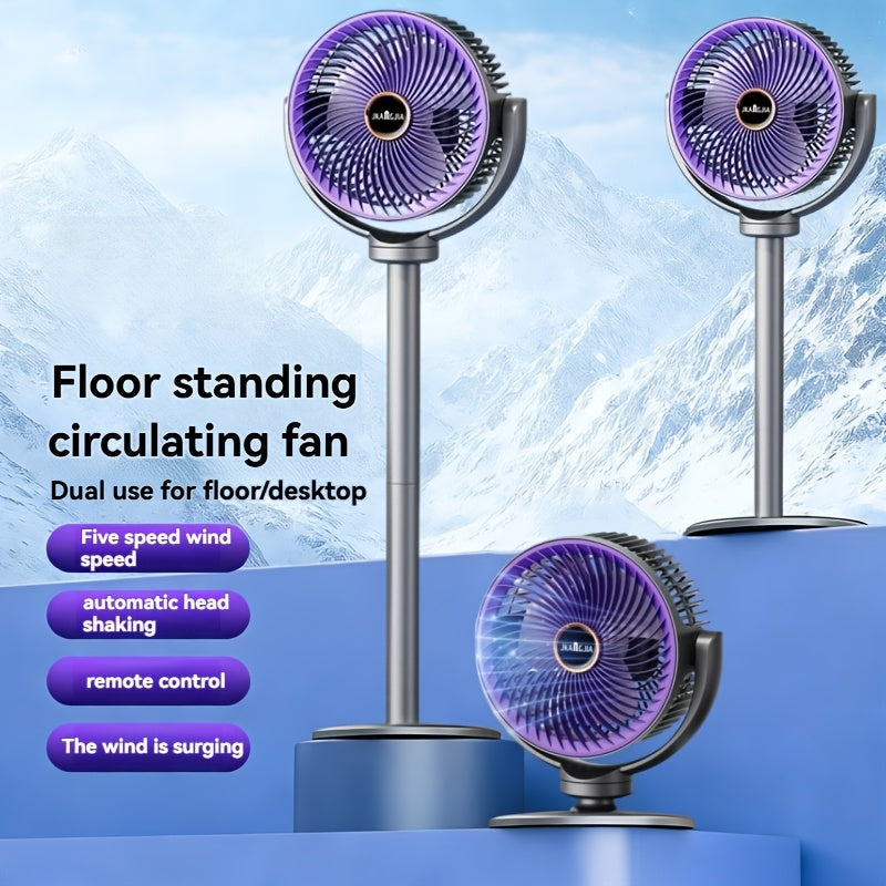 3-in-1 Huishoudelijke Vloerventilator met Verstelbare Hoogte, 5 snelheden instelbare windsnelheid, Type-C oplaadinterface, USB-opladen, Woonkamer Vloerventilator, Verticale en Onafhankelijke Luchtcirkulatie-eenheden, Eenvoudige Beugel, 2400mAh Batterij,
