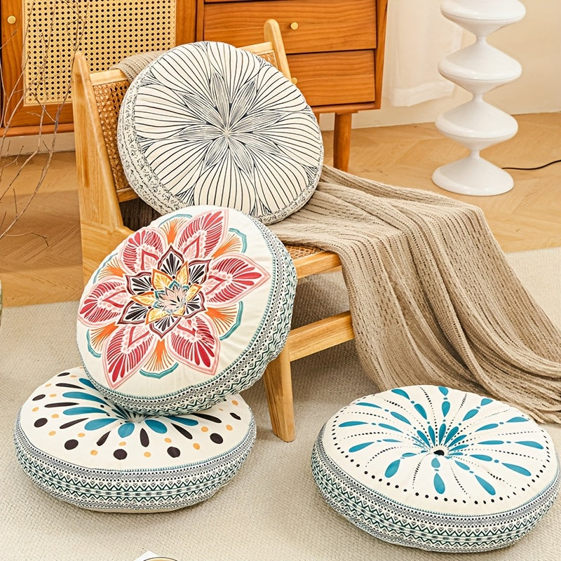 [Ingeschakeld] 1 stuks Boheemse Etnische Stijl Verdikt Rond Kussen, Anti-Slip Vloerontwerp, Comfortabel voor Lang Zitten, Bank/Kantoorstoel/Autostoelkussen/Dineestoelkussen Rugleuning, Meerdere Kleuren Yoga Kussen, Erker Decoratie Kussen