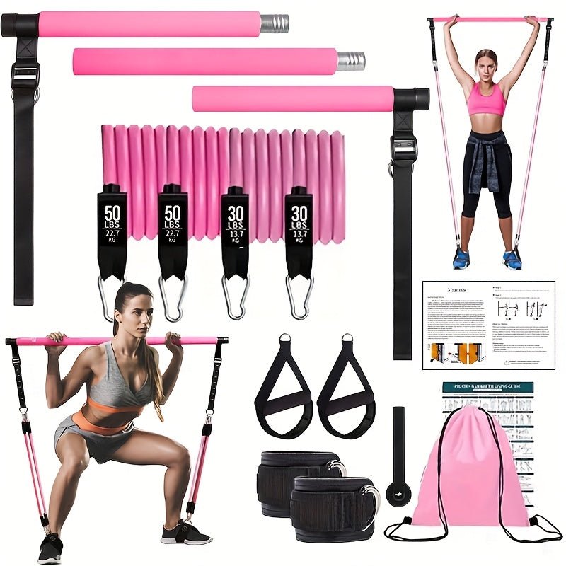 12-delige Pilates Bar Kit met weerstandsbanden voor full-body training, yoga, squats en thuisfitness