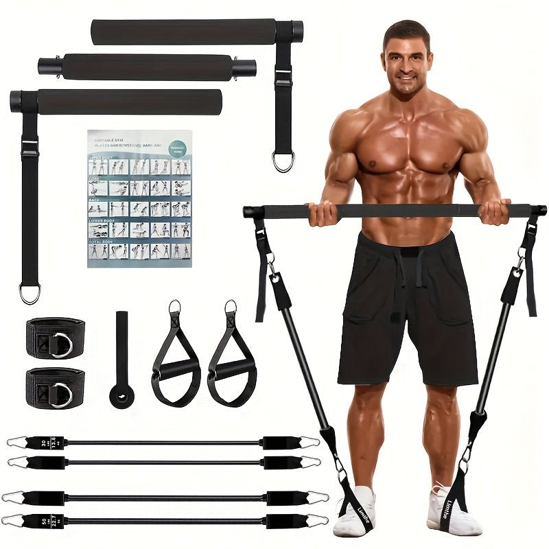 12-delige Pilates Bar Kit met weerstandsbanden voor full-body training, yoga, squats en thuisfitness