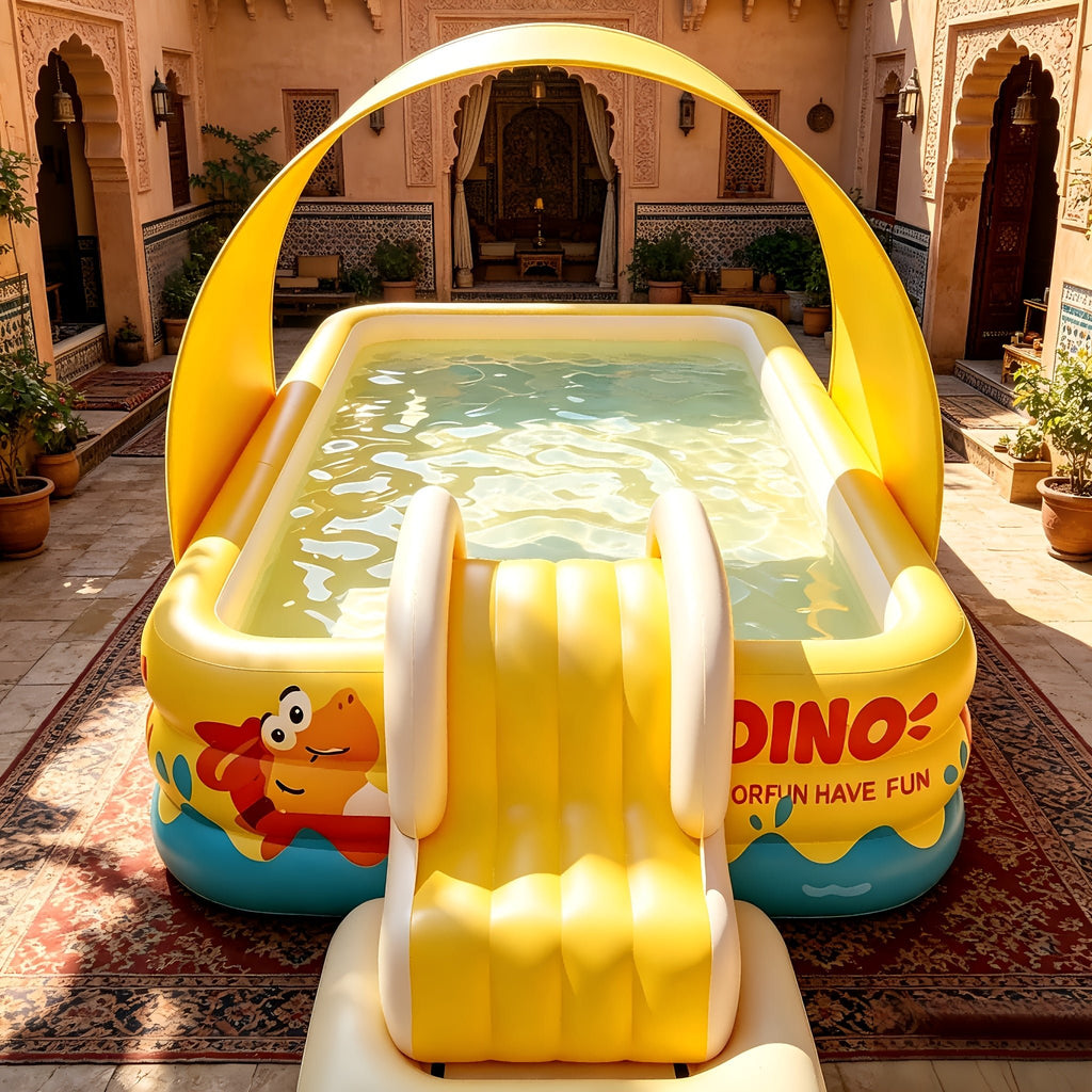 3-laags rechthoekig opblaasbaar familiezwembad van PVC met dinosaurusdesign voor tuin en zomerse waterpret