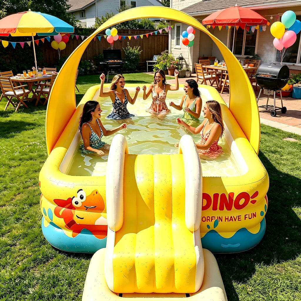 3-laags rechthoekig opblaasbaar familiezwembad van PVC met dinosaurusdesign voor tuin en zomerse waterpret