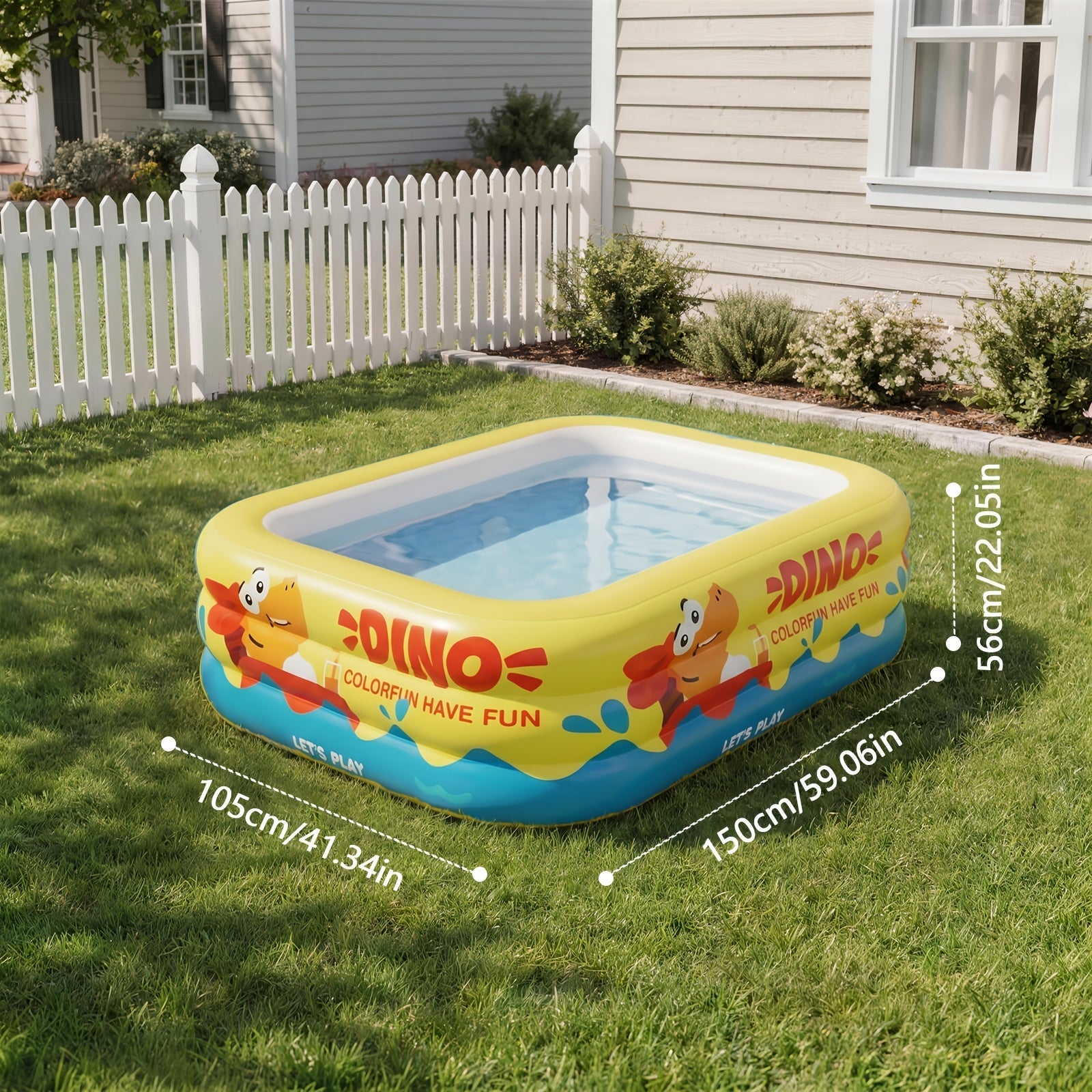 3-laags rechthoekig opblaasbaar familiezwembad van PVC met dinosaurusdesign voor tuin en zomerse waterpret