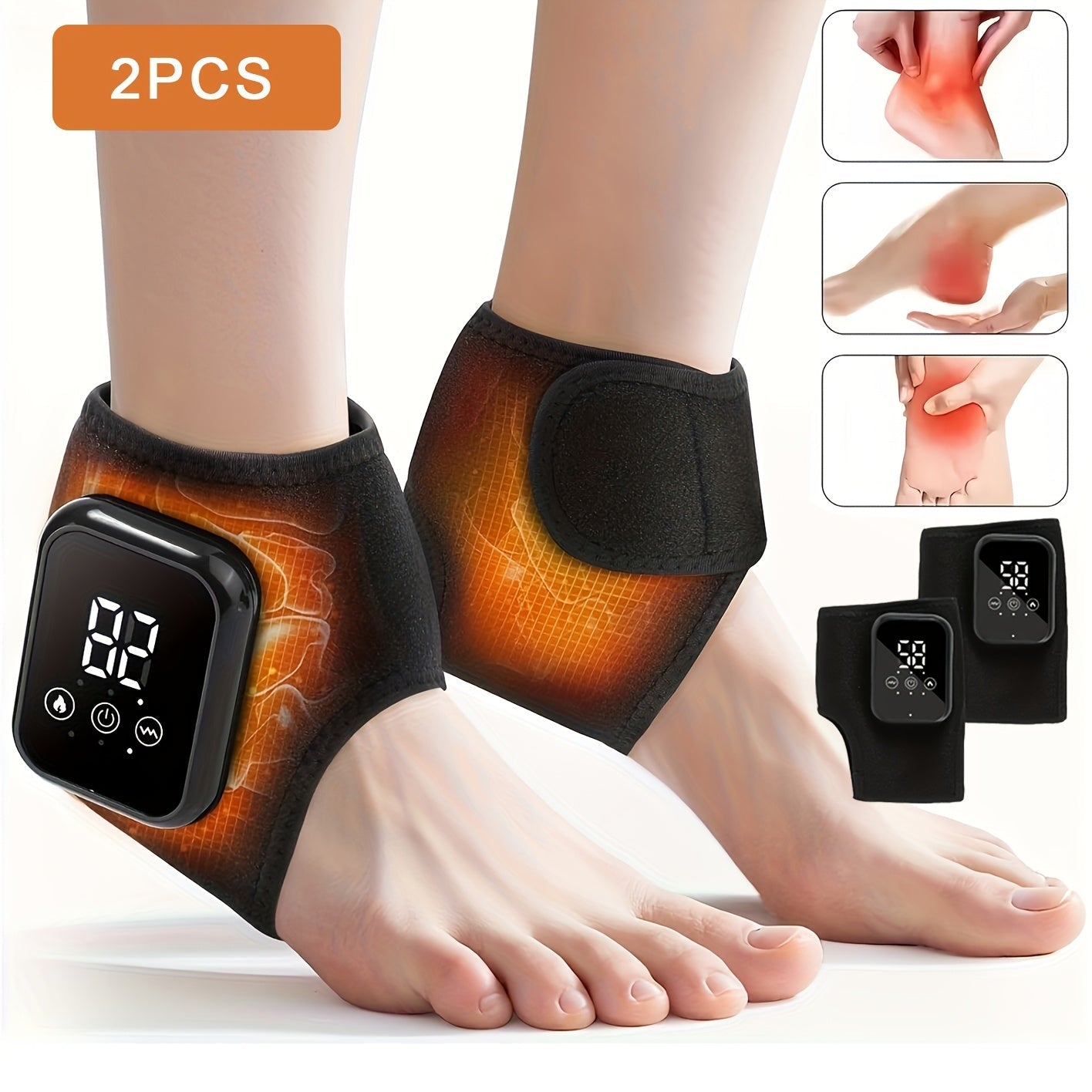 Set van twee draadloze voet- en enkelmassagers met LCD-display en verwarmingsfunctie