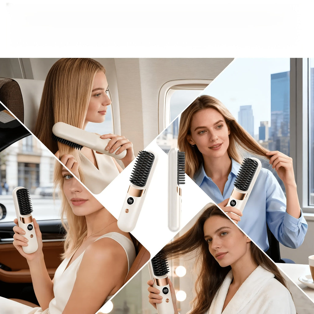 2-in-1 draadloze haarstyler borstel met stijltang, krulborstel en LED-display