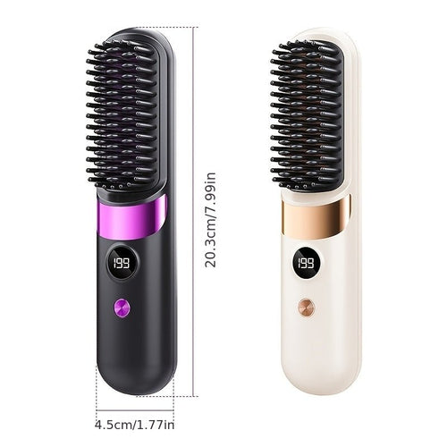 2-in-1 draadloze haarstyler borstel met stijltang, krulborstel en LED-display