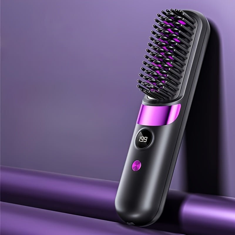 2-in-1 draadloze haarstyler borstel met stijltang, krulborstel en LED-display