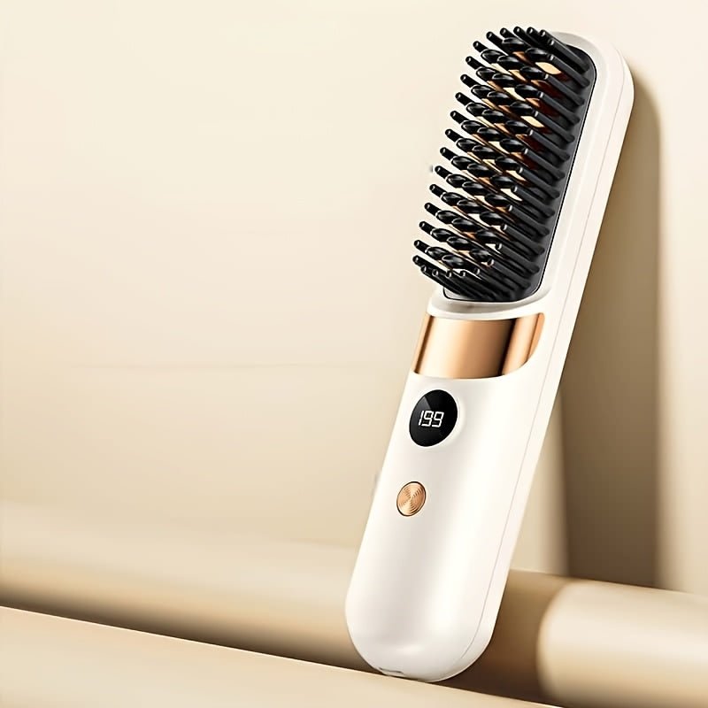 2-in-1 draadloze haarstyler borstel met stijltang, krulborstel en LED-display