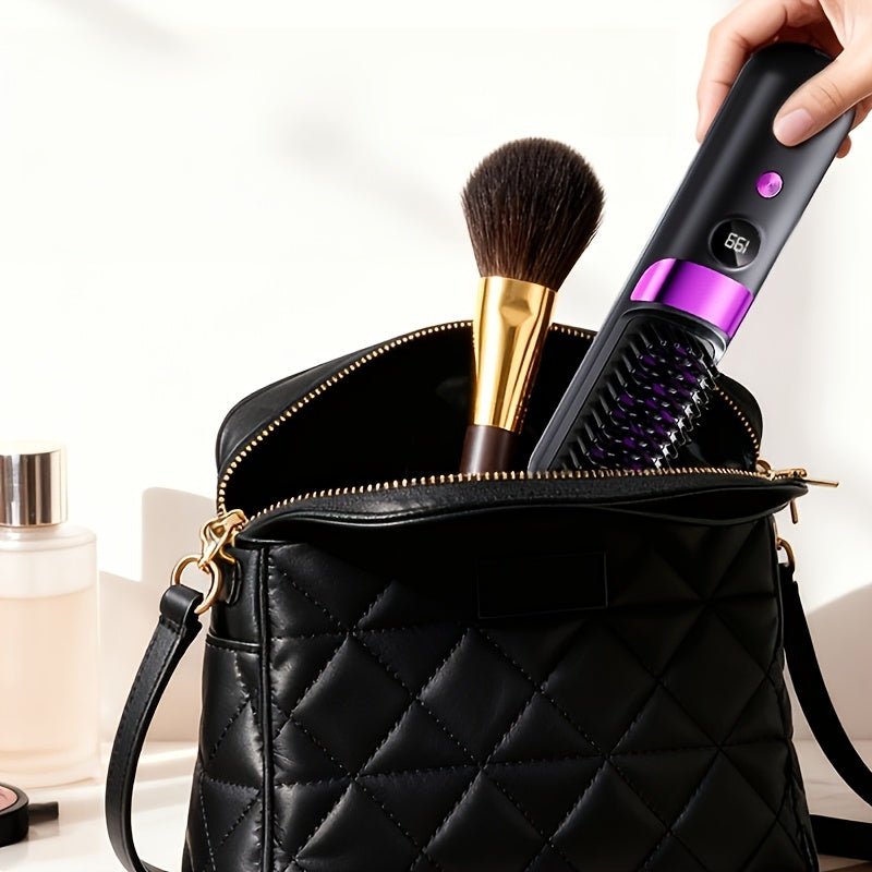 2-in-1 draadloze haarstyler borstel met stijltang, krulborstel en LED-display