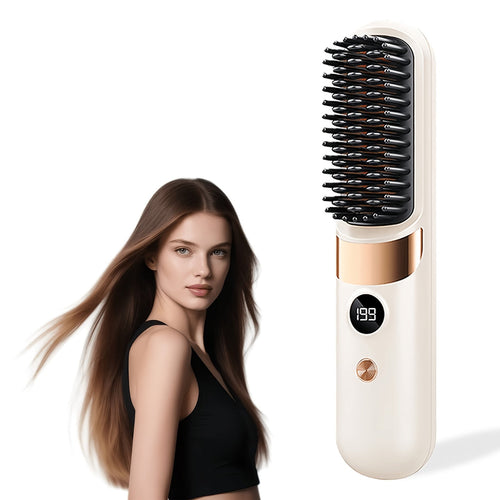 2-in-1 draadloze haarstyler borstel met stijltang, krulborstel en LED-display
