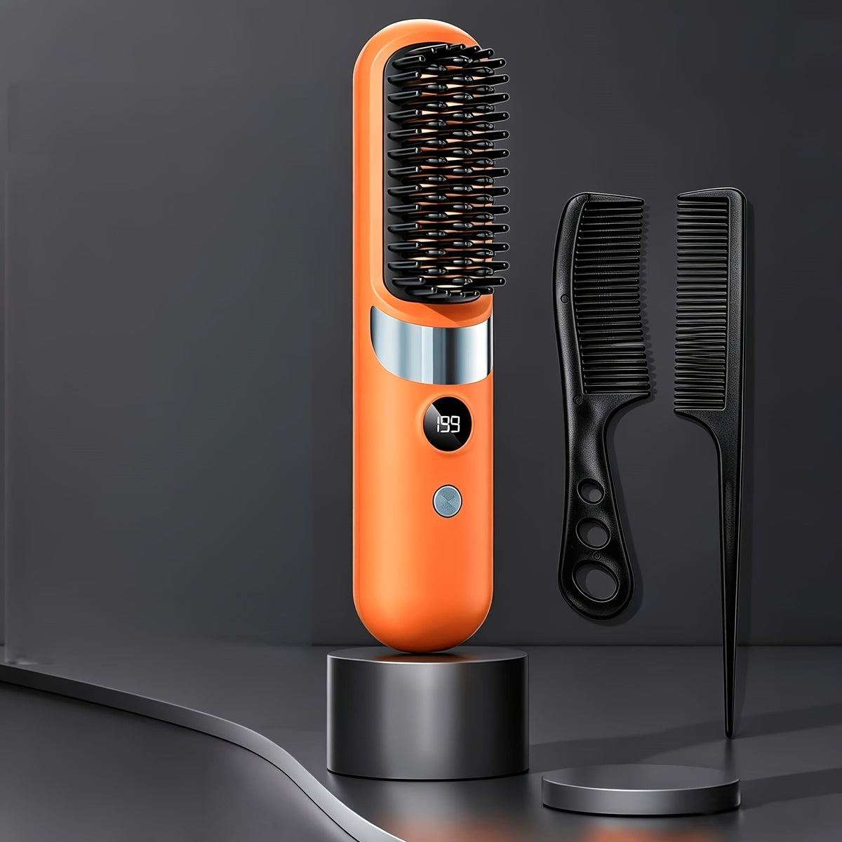 2-in-1 draadloze haarstyler borstel met stijltang, krulborstel en LED-display