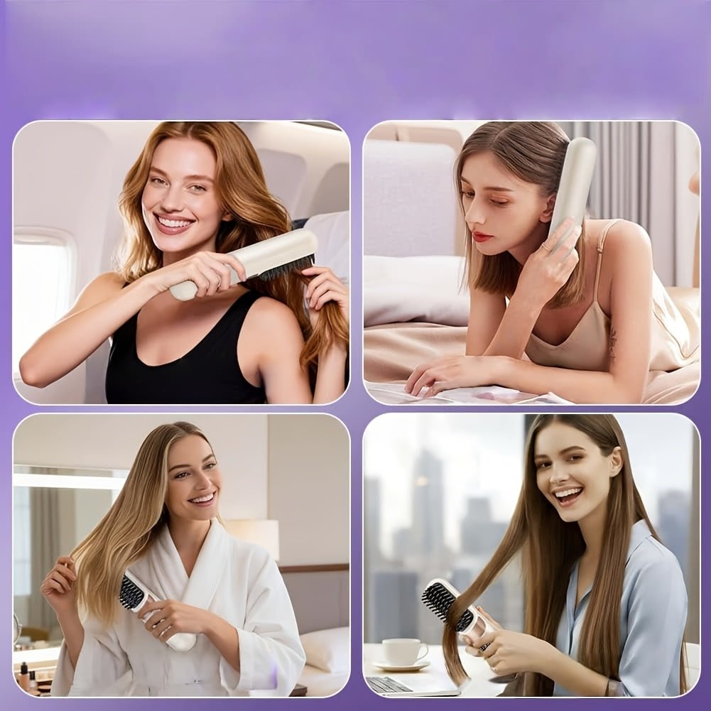 2-in-1 draadloze haarstyler borstel met stijltang, krulborstel en LED-display