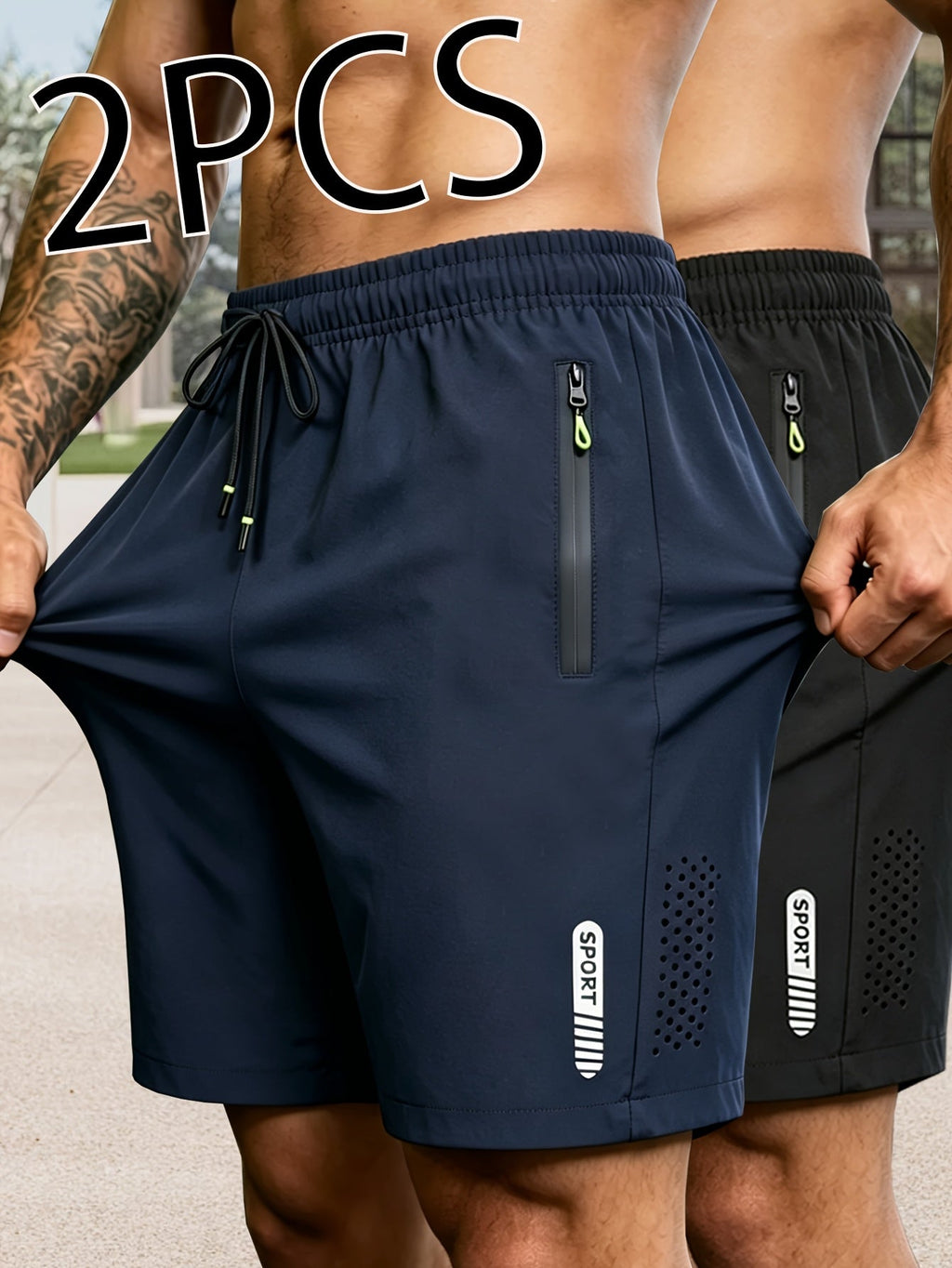2-Pack Heren Sportshorts | Sneldrogende Ademende Fitness Shorts met Ritszakken