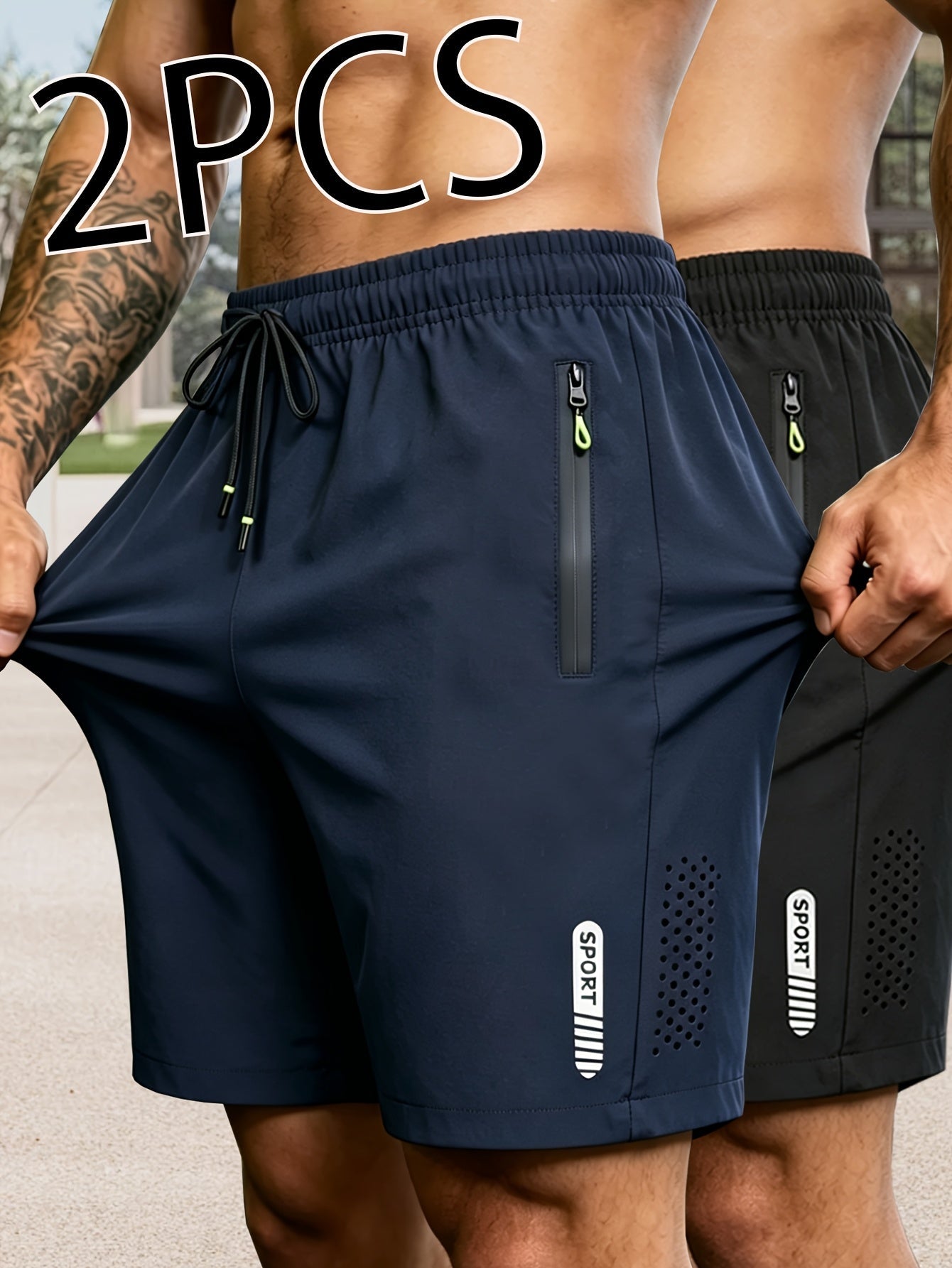 2-Pack Heren Sportshorts | Sneldrogende Ademende Fitness Shorts met Ritszakken