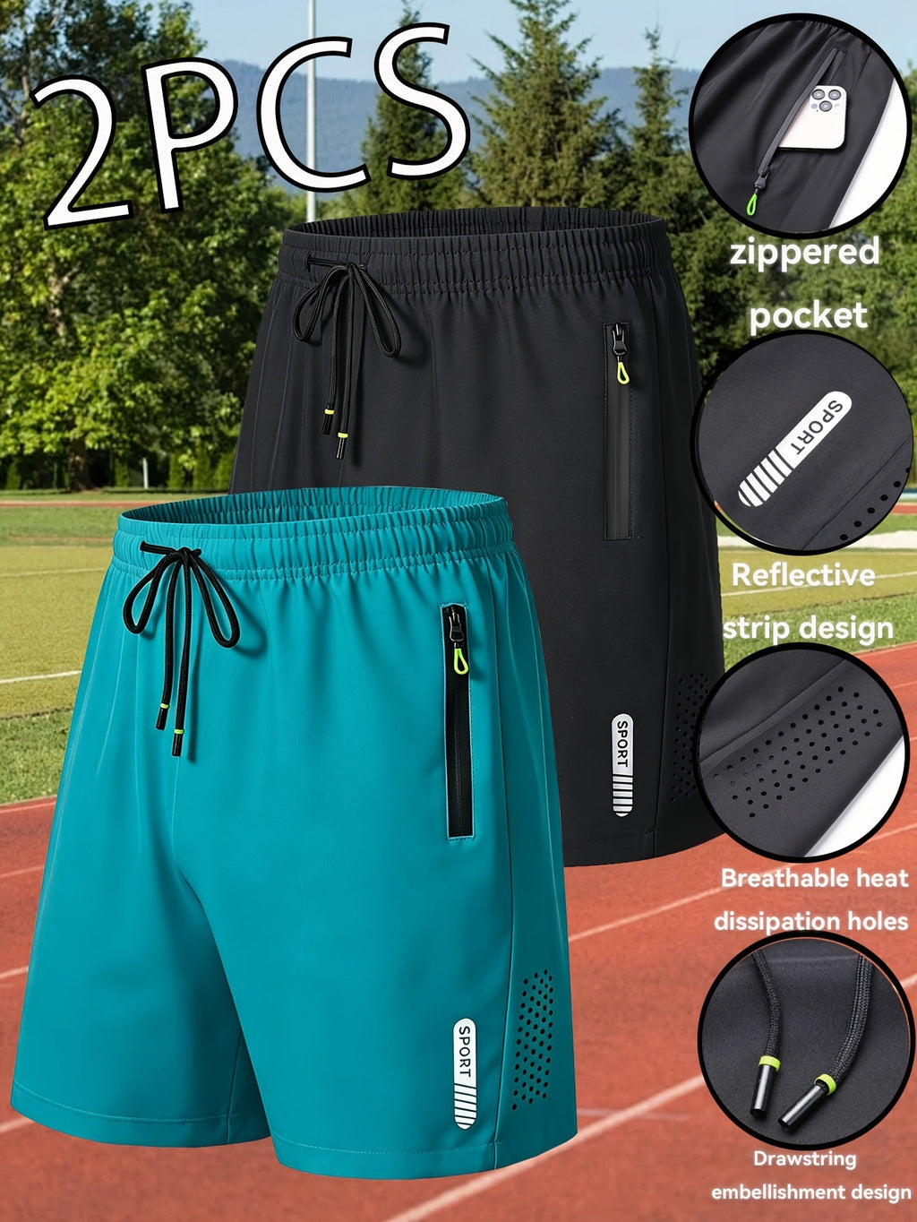 2-Pack Heren Sportshorts | Sneldrogende Ademende Fitness Shorts met Ritszakken