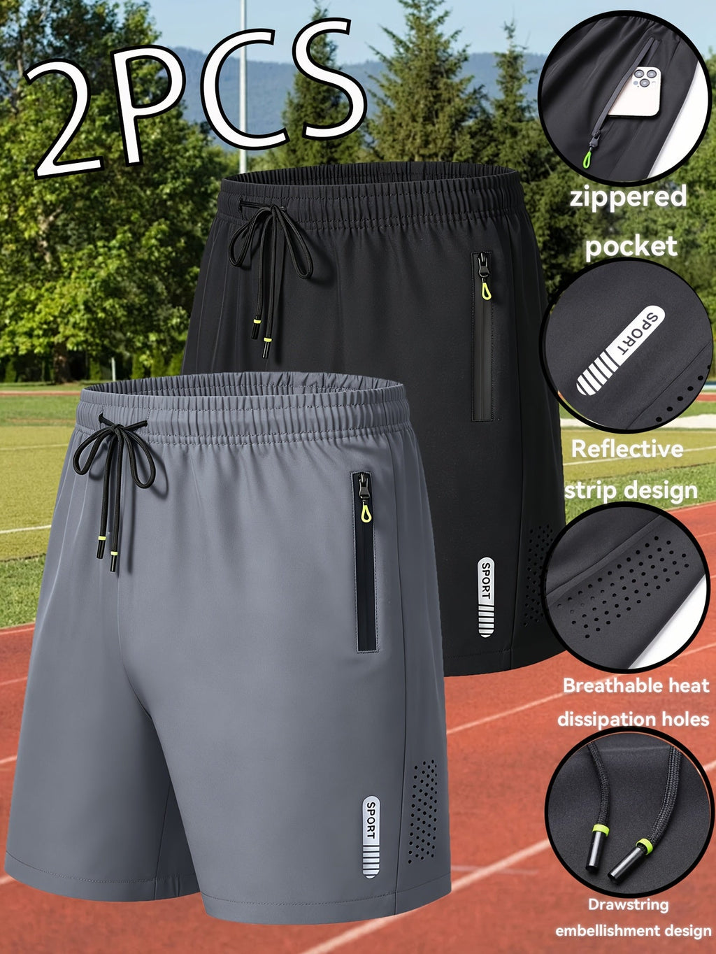 2-Pack Heren Sportshorts | Sneldrogende Ademende Fitness Shorts met Ritszakken