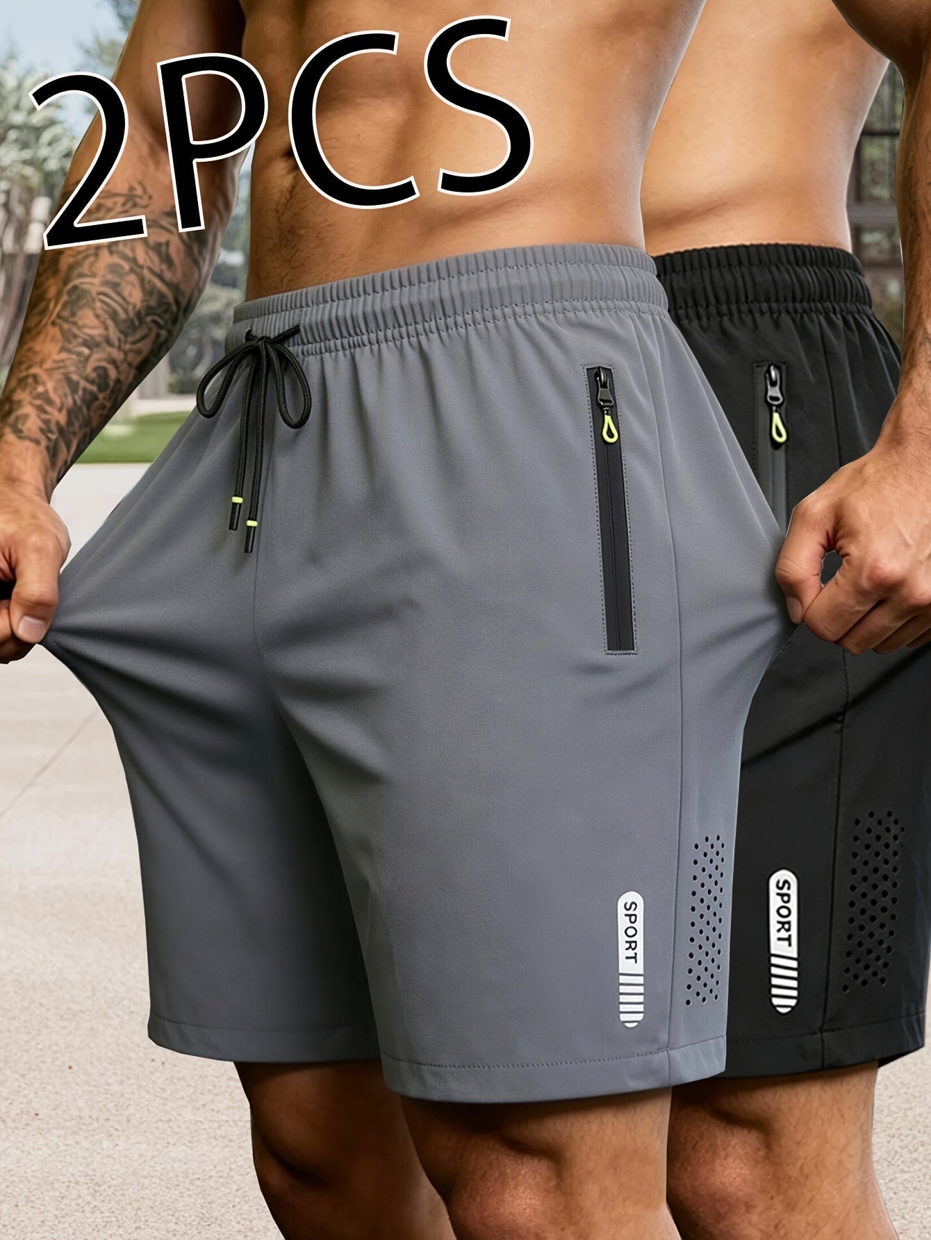 2-Pack Heren Sportshorts | Sneldrogende Ademende Fitness Shorts met Ritszakken
