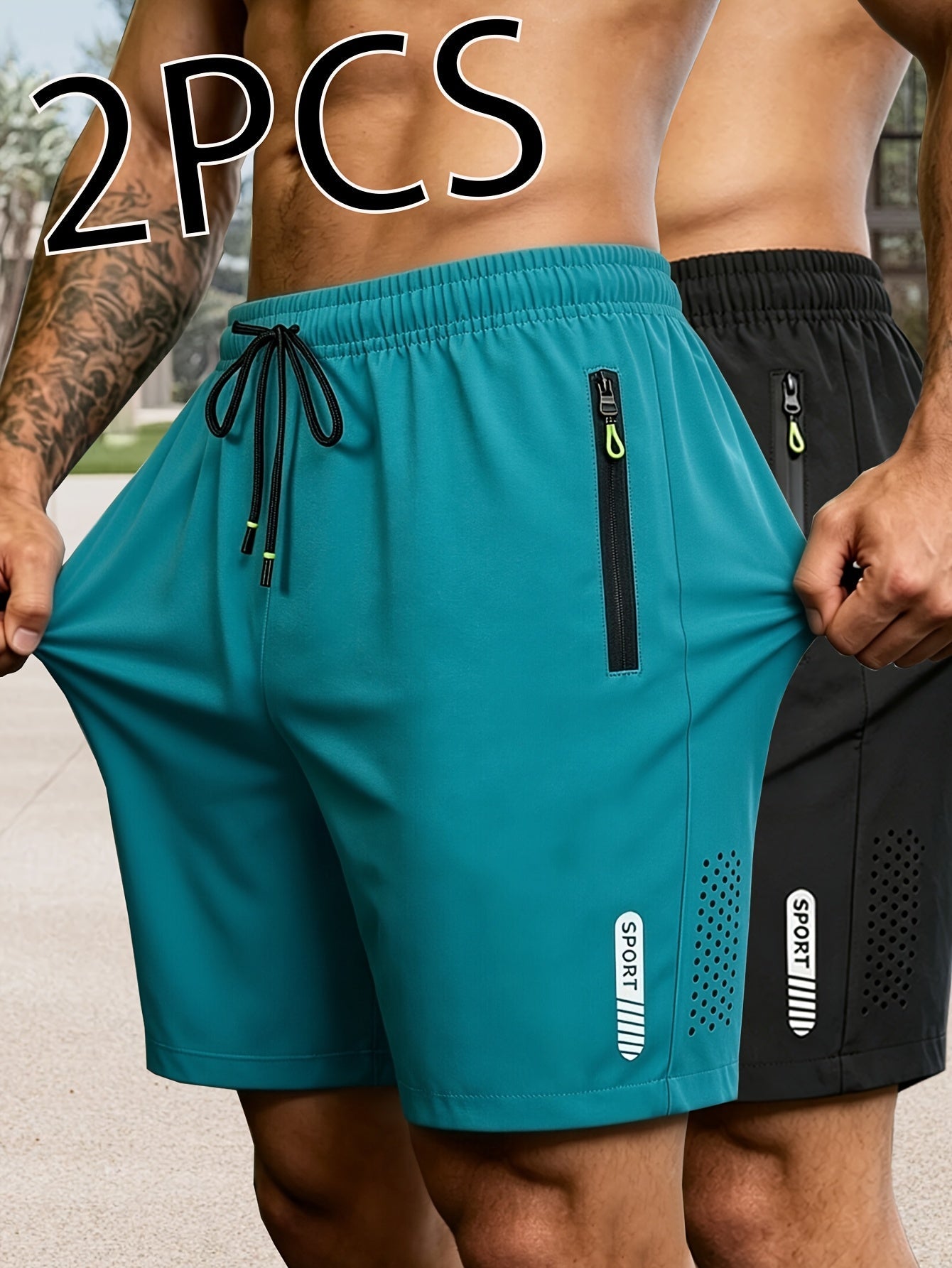 2-Pack Heren Sportshorts | Sneldrogende Ademende Fitness Shorts met Ritszakken