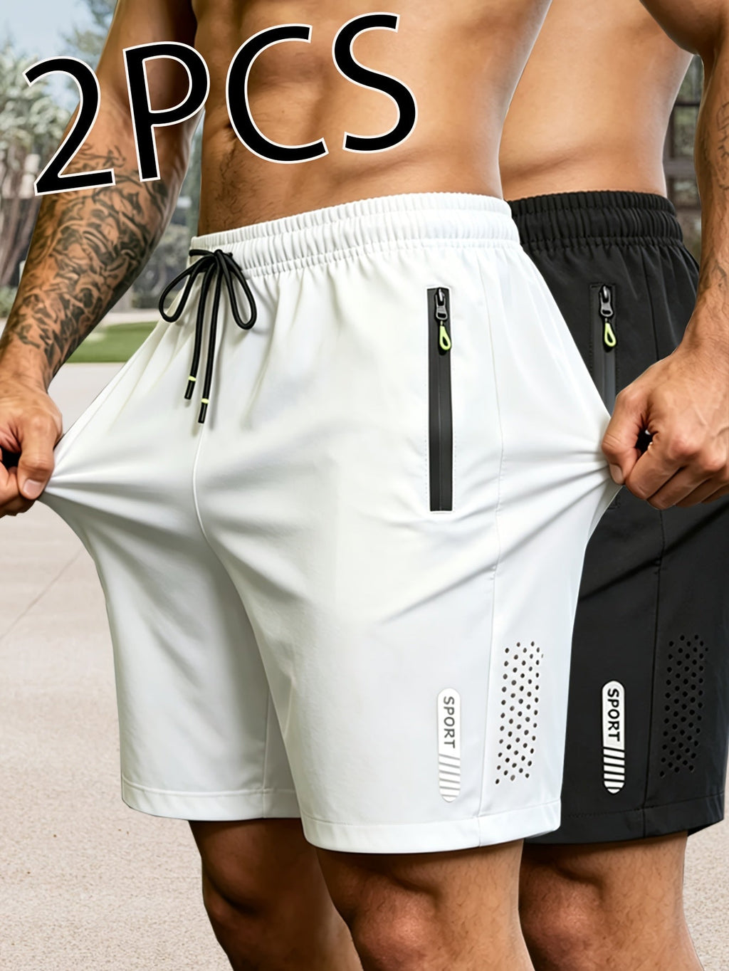 2-Pack Heren Sportshorts | Sneldrogende Ademende Fitness Shorts met Ritszakken
