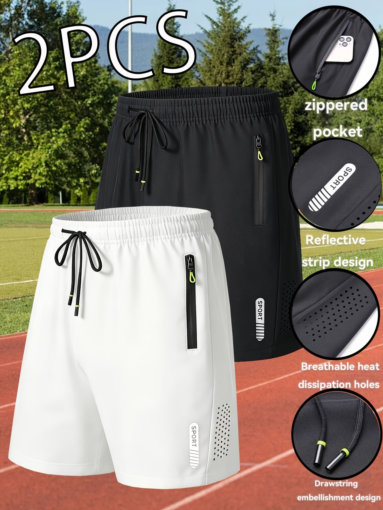 2-Pack Heren Sportshorts | Sneldrogende Ademende Fitness Shorts met Ritszakken