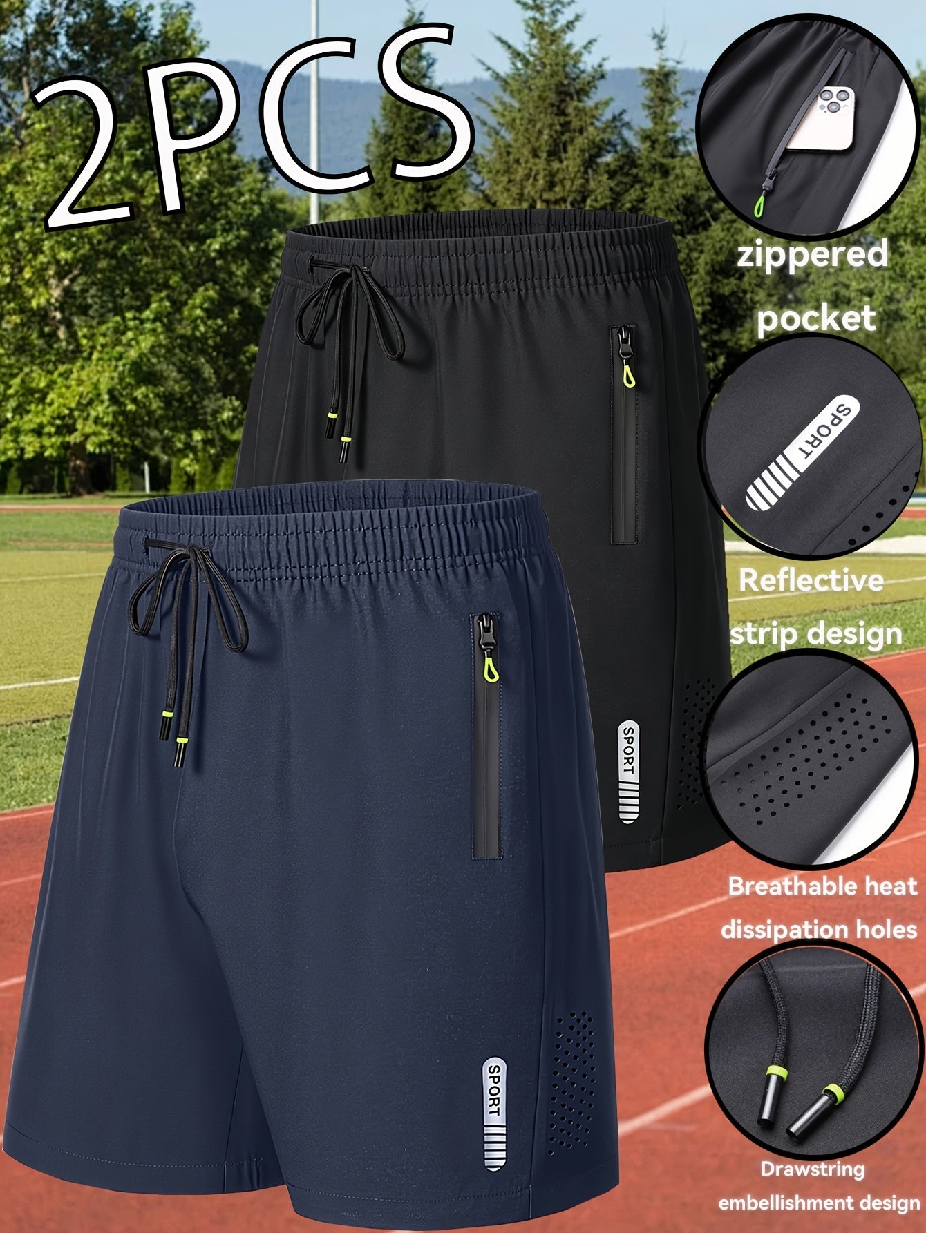 2-Pack Heren Sportshorts | Sneldrogende Ademende Fitness Shorts met Ritszakken