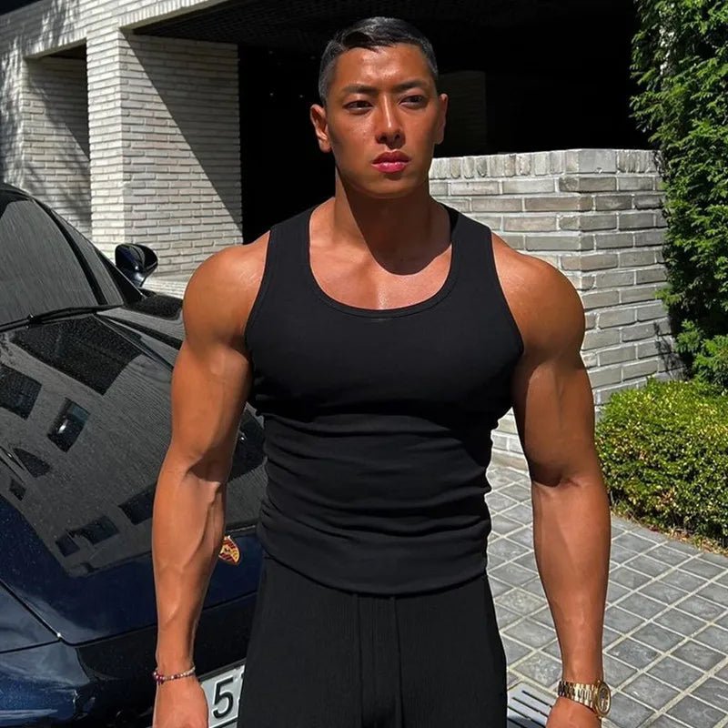 2024 New Men's Pure Cotton Tight Vest Casual Sports Tank Tops Middle-aged Sleeveless Basic Tops Quick Drying Bodybuilding Vest - Spotlights shopping