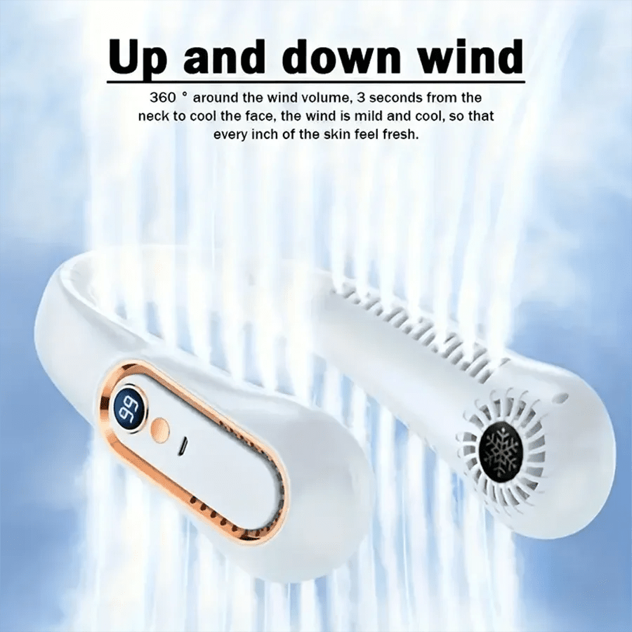 Draagbare bladloze nekventilator met 5 snelheden, LED-display en USB-oplaadfunctie