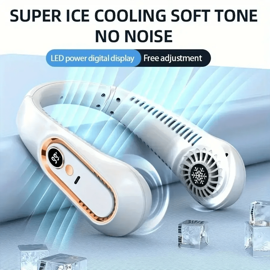 Draagbare bladloze nekventilator met 5 snelheden, LED-display en USB-oplaadfunctie