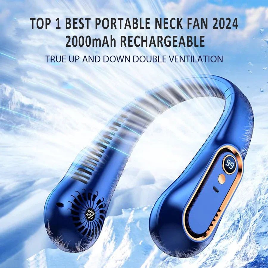 Draagbare bladloze nekventilator met 5 snelheden, LED-display en USB-oplaadfunctie