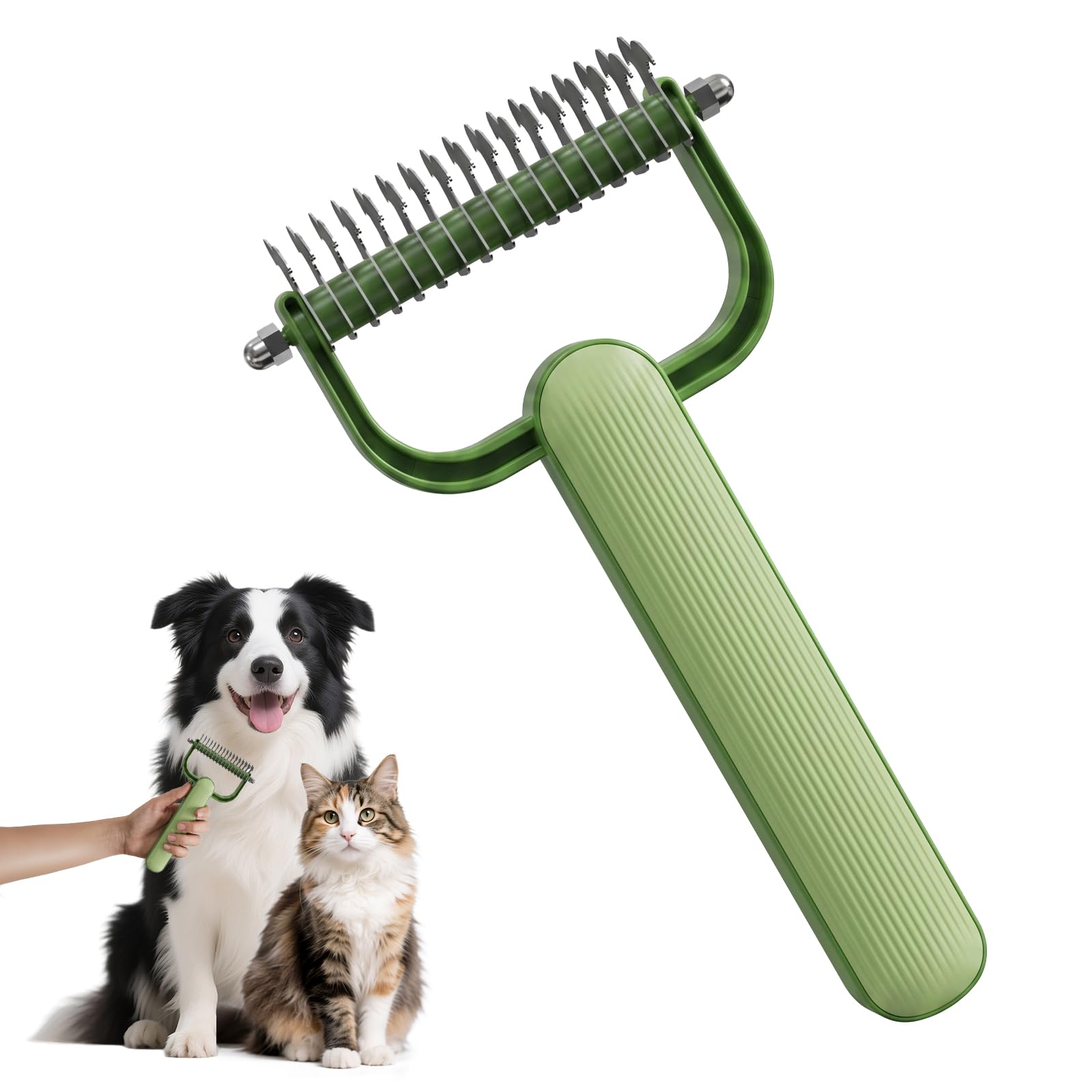 Dubbelzijdige ondervachtkam met roestvrijstalen tanden voor honden en katten met lange, dikke en dubbele vachten