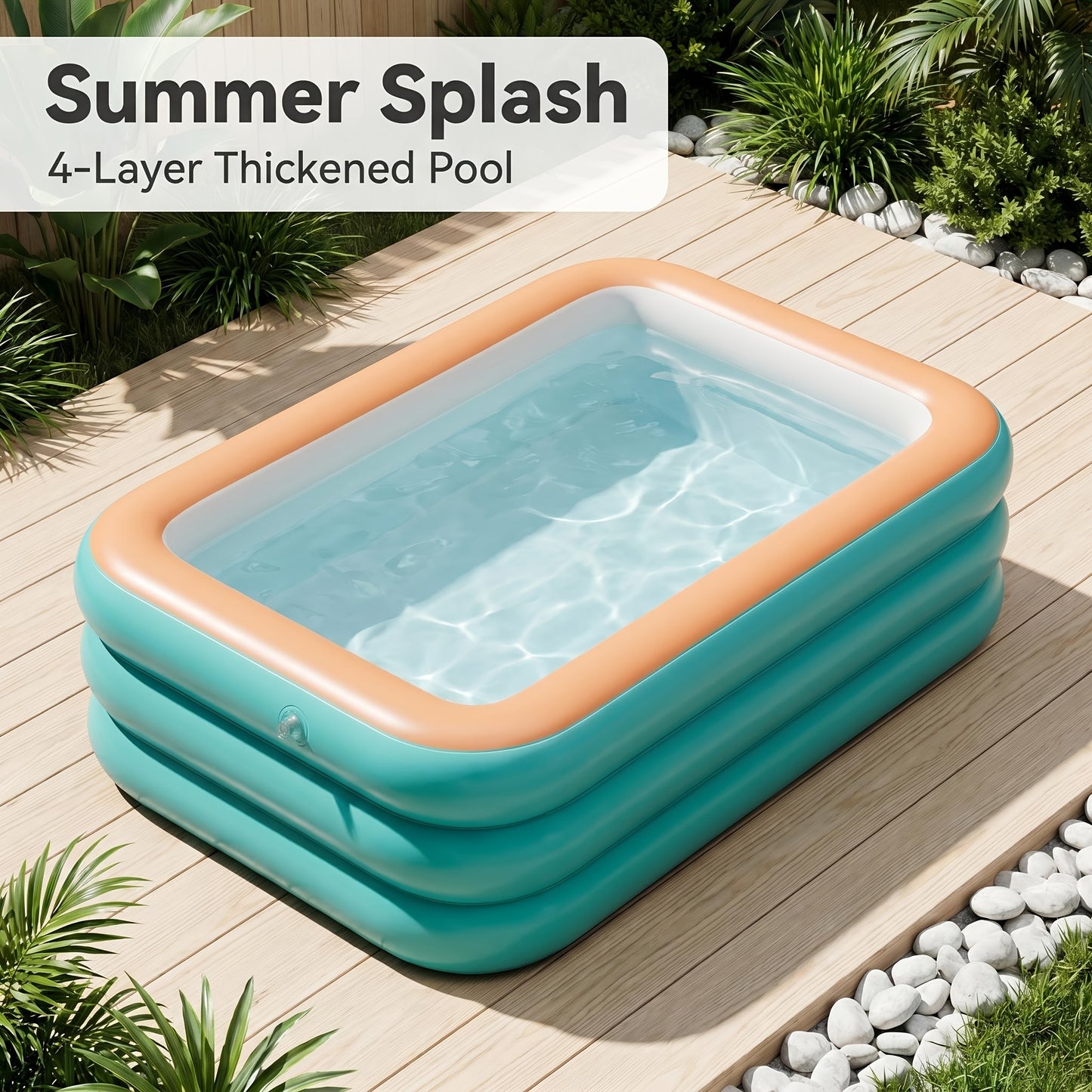 1 stuk Groot Opblaasbaar Zwembad - Familiewaterpark, Voor Binnen/Buitengebruik, PVC-materiaal, Meerdere Onderdelen, Zeer Geschikt voor Familiebijeenkomsten en Zomerse Zwembadfeesten, Buitenwaterentertainment, Opblaasbaar Zwembad