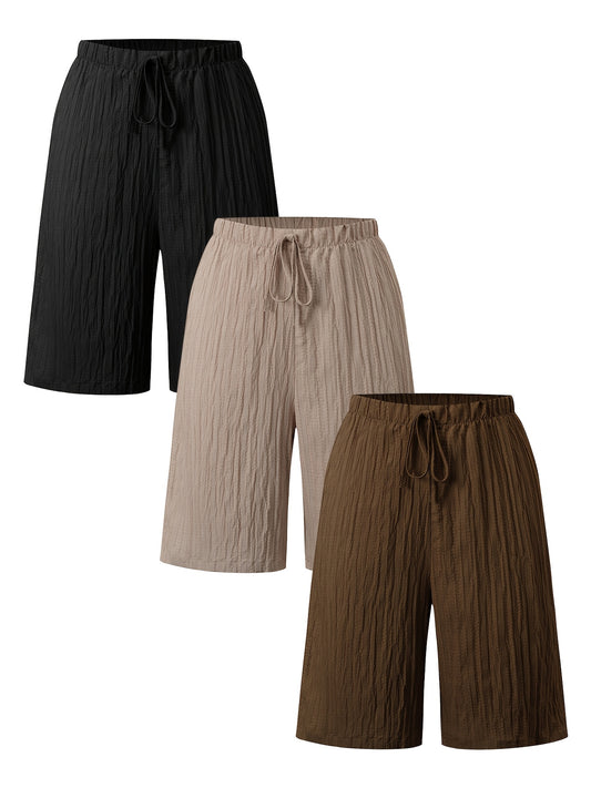 3-delige set dames casual effen kleur veelzijdige shorts zomer lichtgewicht vakantie stijl Bermuda shorts