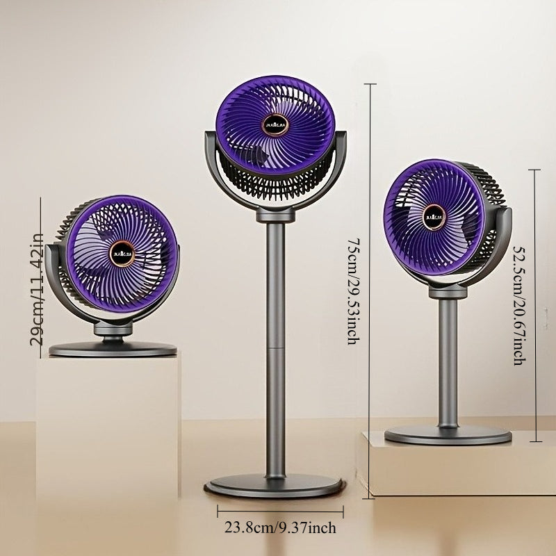 All-In-One Verstelbare Vloerventilator | 5 Windsnelheden, Intrekbaar Opvouwbaar Ontwerp | Stille Werking, USB-Oplaadpoort, 360-Graden Aanpassing, Drie-Ventilator Ontwerp, Hoge Power, Grote Capaciteit Batterij, Goede Partner voor Thuis, Slaapkamer, Woonka