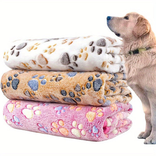 3-delige fleece huisdierdeken set van zacht flanel voor honden en katten met dierenprint