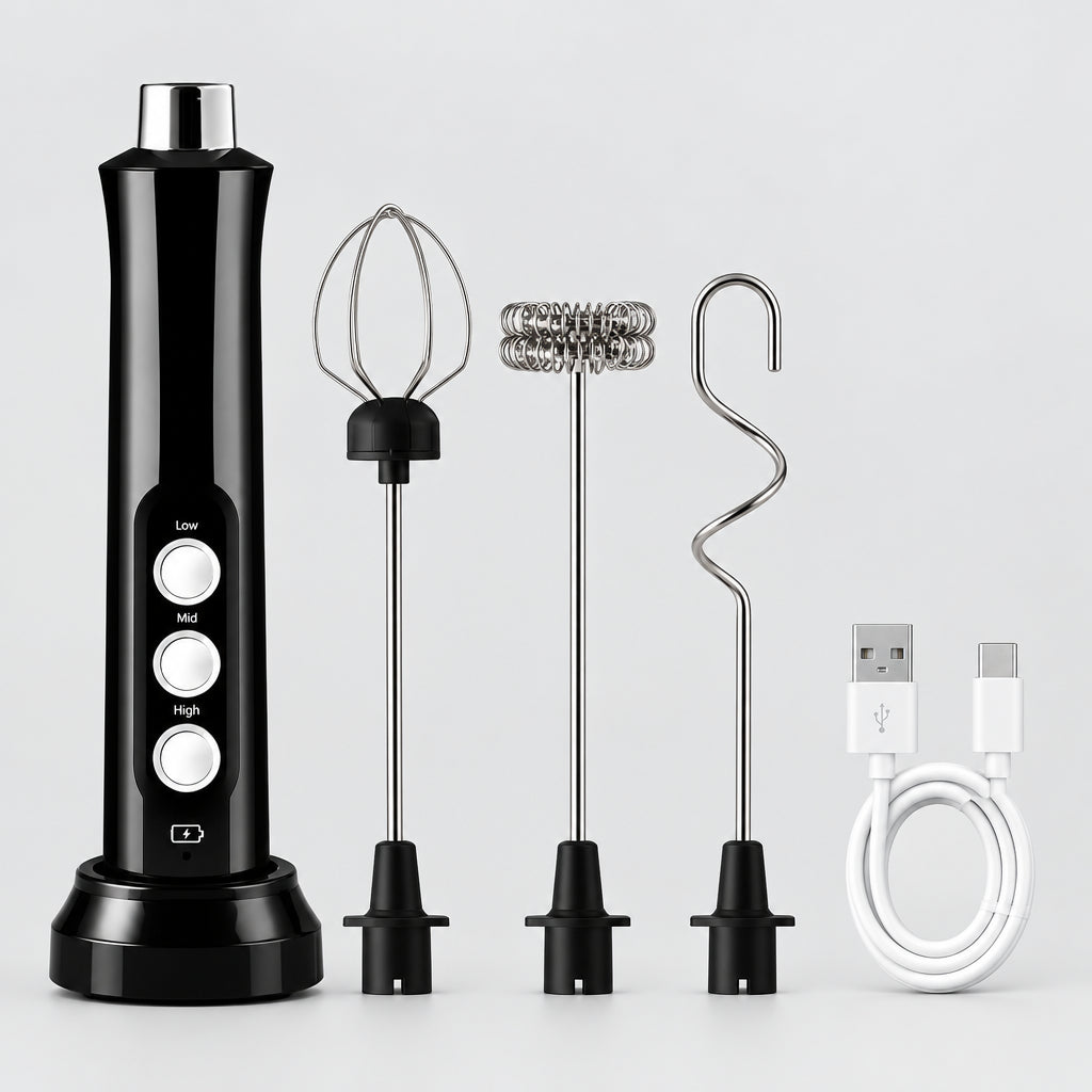 3-in-1 Elektrische Melkopschuimer USB Oplaadbaar – Handheld Melkklopper - Spotlights shopping