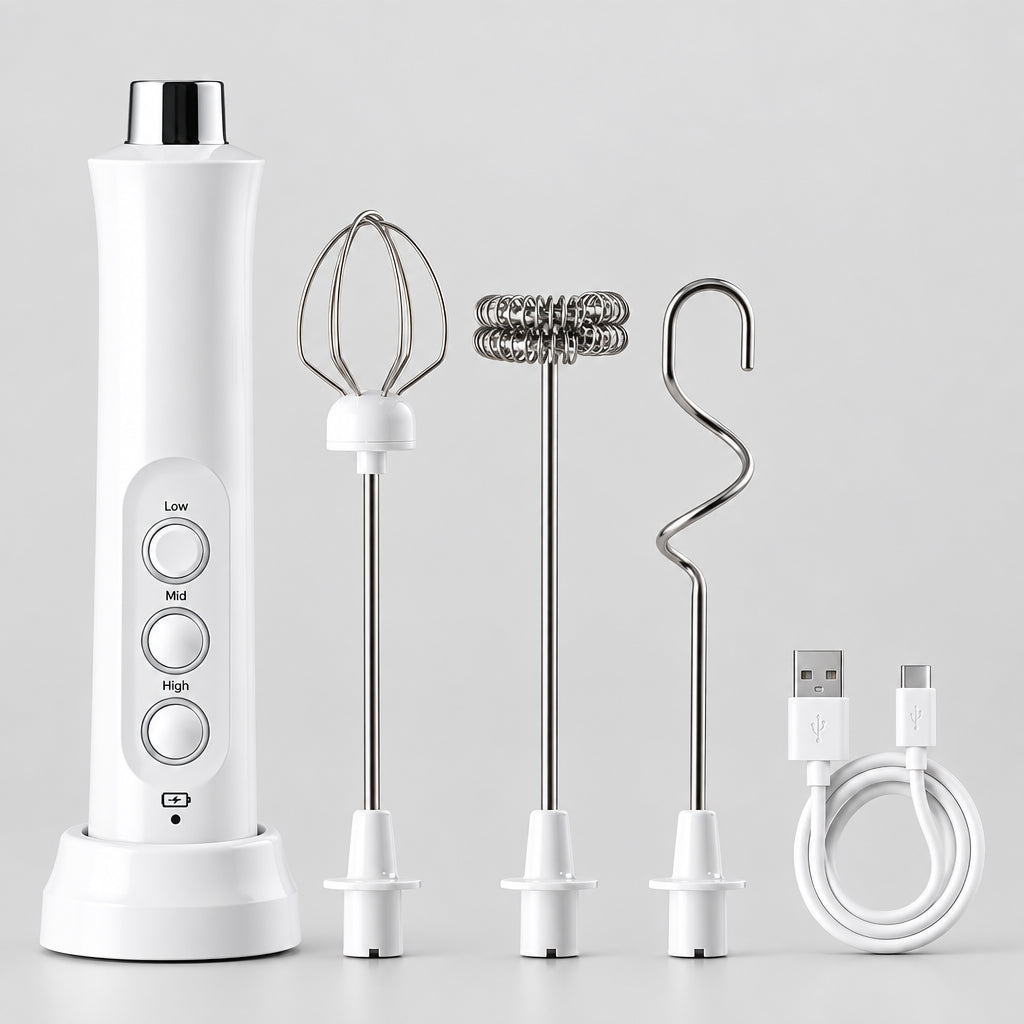 3-in-1 Elektrische Melkopschuimer USB Oplaadbaar – Handheld Melkklopper - Spotlights shopping