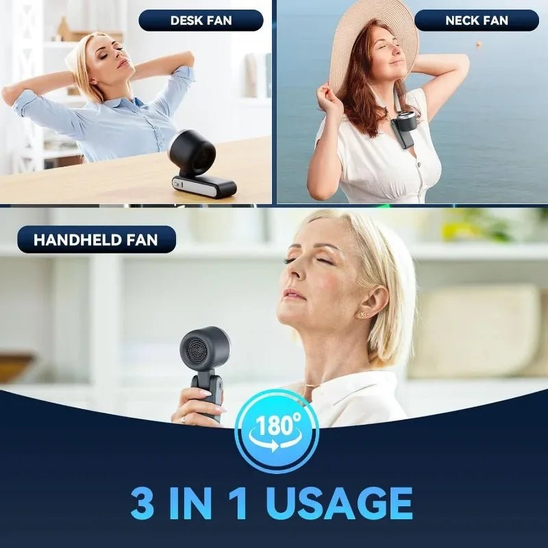 3-in-1 oplaadbare mini ventilator met 3600mAh batterij, USB-opladen en 5 snelheden