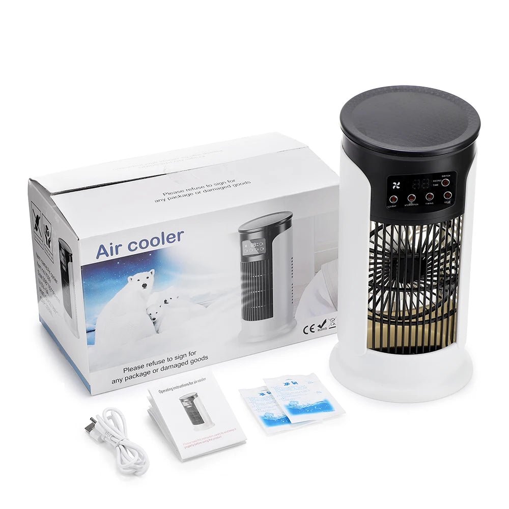 3-in-1 Draagbare Aircooler – Ventilator, Luchtbevochtiger & LED Nachtlamp met 6 Snelheden - Spotlights shopping