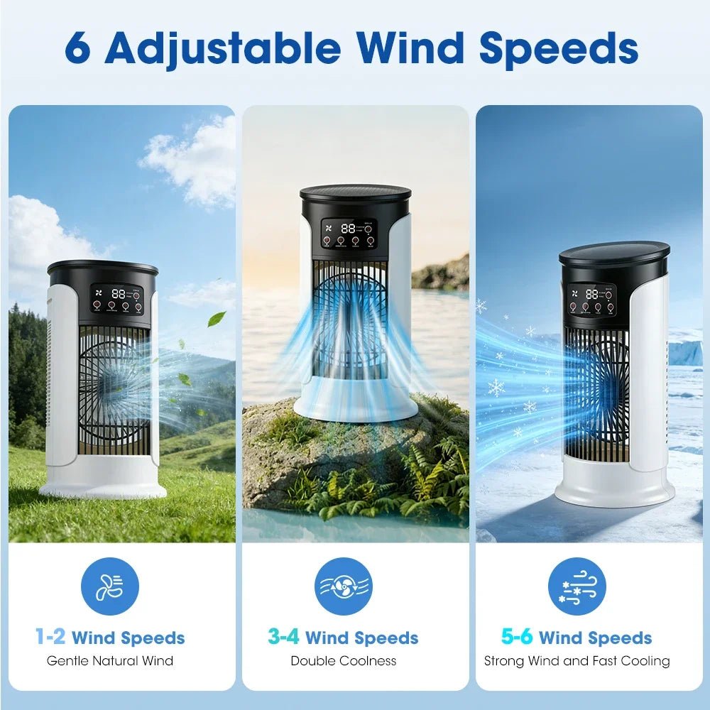 3-in-1 Draagbare Aircooler – Ventilator, Luchtbevochtiger & LED Nachtlamp met 6 Snelheden - Spotlights shopping