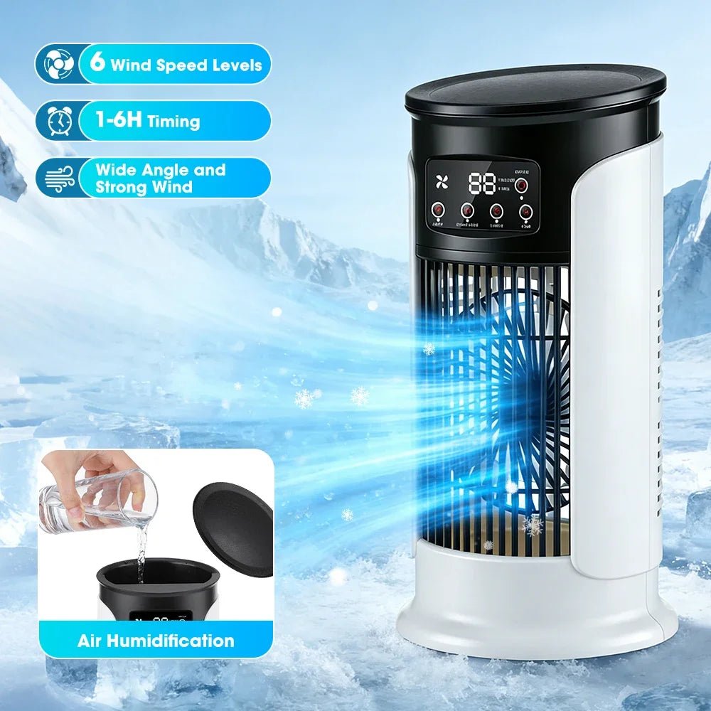 3-in-1 Draagbare Aircooler – Ventilator, Luchtbevochtiger & LED Nachtlamp met 6 Snelheden - Spotlights shopping