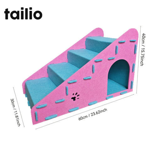3-in-1 kattentrap met kattenhuis, krabpaal en antislip opstapjes voor binnenkatten bij bed of bank
