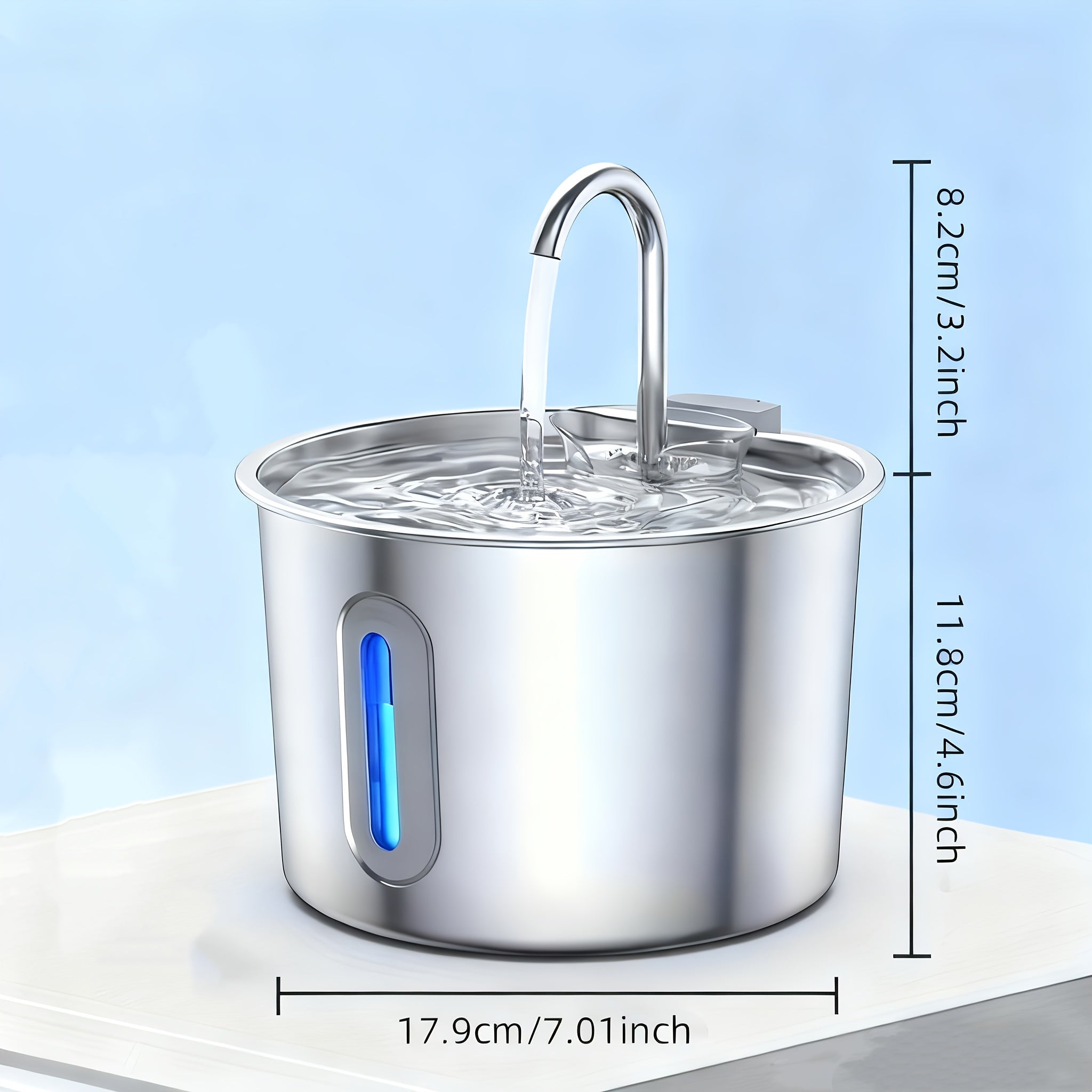304 RVS katten waterfontein van 2,2 liter met stille USB-pomp, kraan en waterniveauvenster