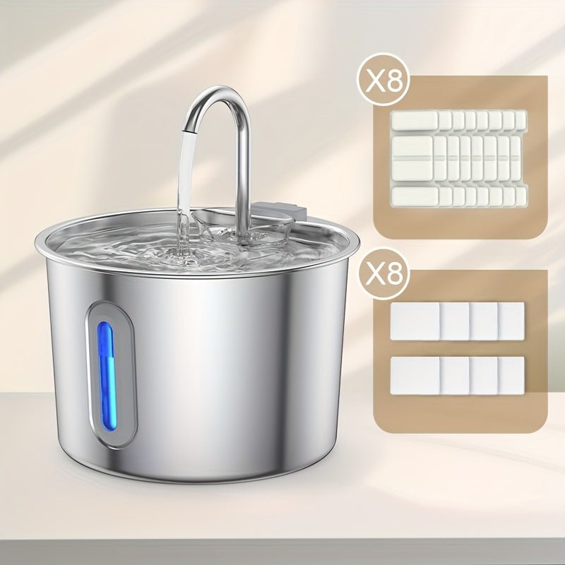304 RVS katten waterfontein van 2,2 liter met stille USB-pomp, kraan en waterniveauvenster