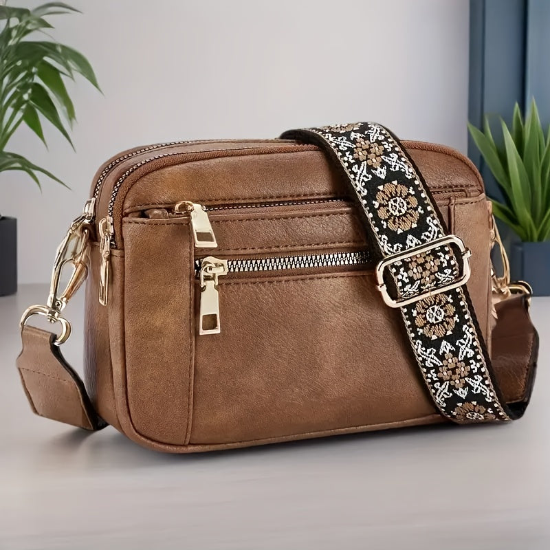 Een stijlvolle vierkante dames crossbody tas, met een ruime PU multifunctionele casual schoudertas met vier kaartsleuven en een verstelbare riem, waardoor het perfect is voor casual reizen en winkelen.