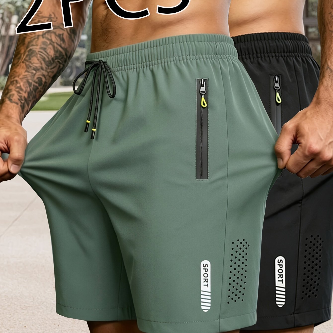 2-Pack Heren Sportshorts | Sneldrogende Ademende Fitness Shorts met Ritszakken