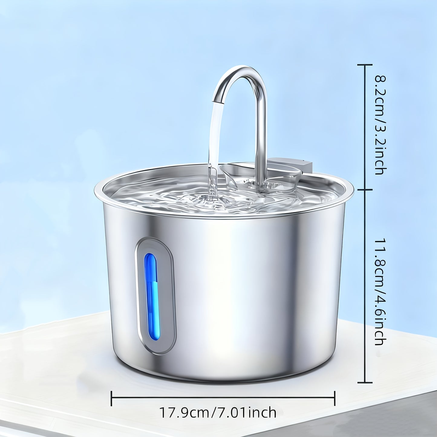 304 Roestvrij Staal voor Katten Waterfontein - 74oz/2.2L | Stille Waterdispenser voor Huisdieren Binnenshuis met Kraan, Waterstandvenster en Stille Pomp - USB Aangedreven, Geen Batterij Nodig