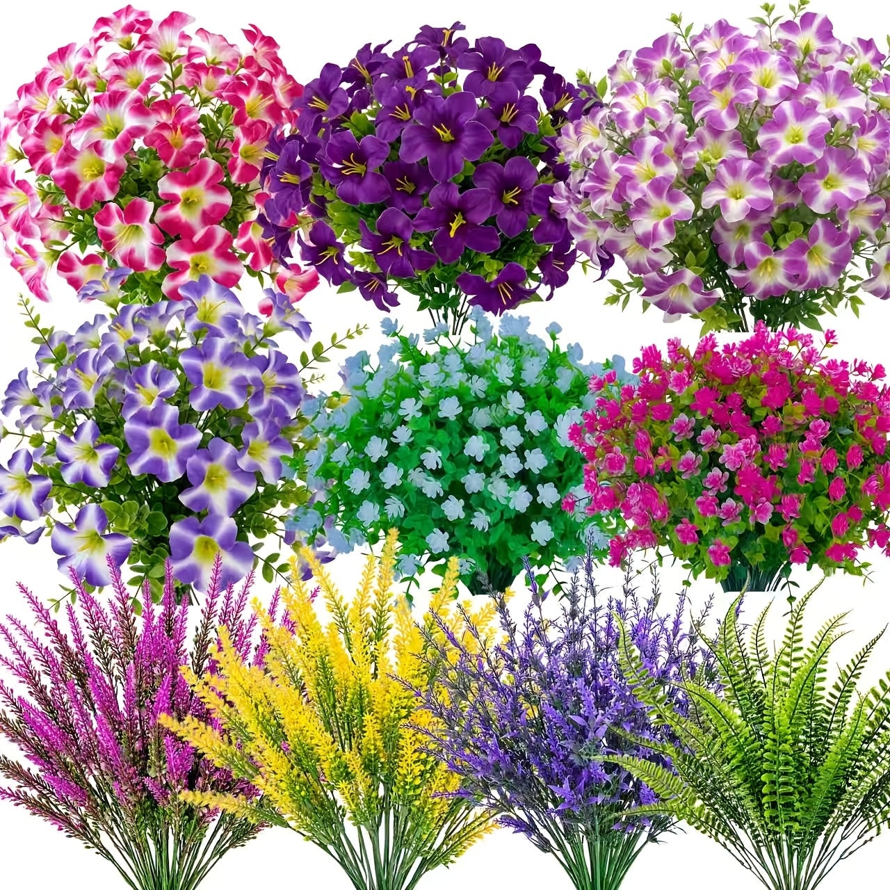 56 stuks Kunstbloemen voor Thuis in Gemengde Kleuren, Inclusief Viooltjes, Camelia's, Paardenstaartgras en Eucalyptusbladeren, UV-bestendige Nep Gemengde Struikbloem Combinatie Geschikt voor Zomer/Herfst Binnen/Buiten Decoratie: Woondecoratie, Hotel, Tui