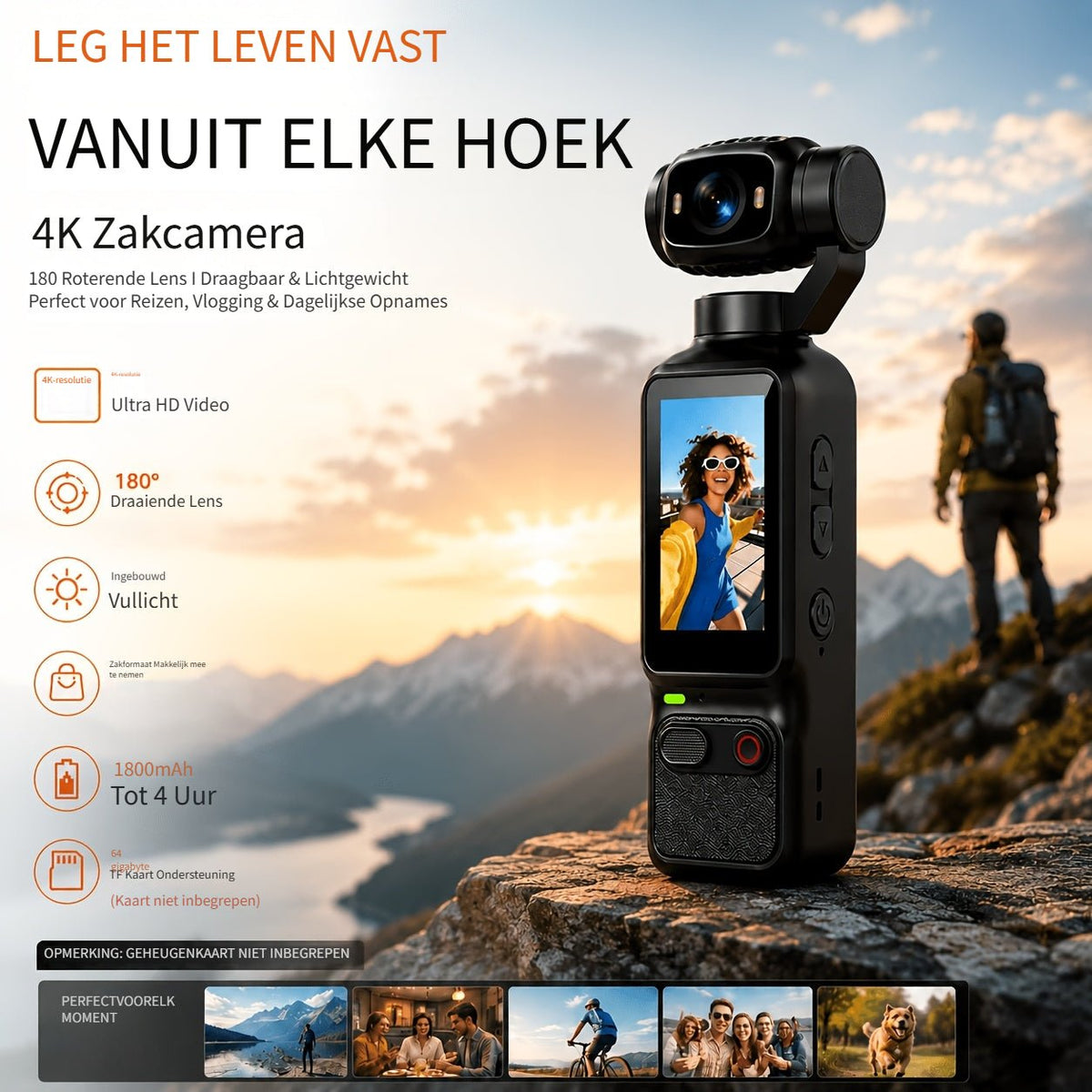 4K HD pocketcamera met 180° kijkhoek